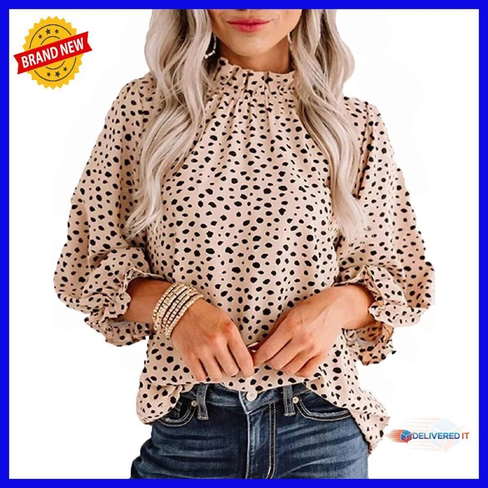 Long Sleeve Blouse Ruffle Neck Work Top Polyester Chiffon